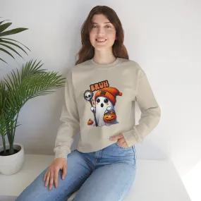 Halloween| Cute Halloween Sweatshirt with 'Bruh' Ghost in Orange Beanie  Perfect for a Playful Fall Look!