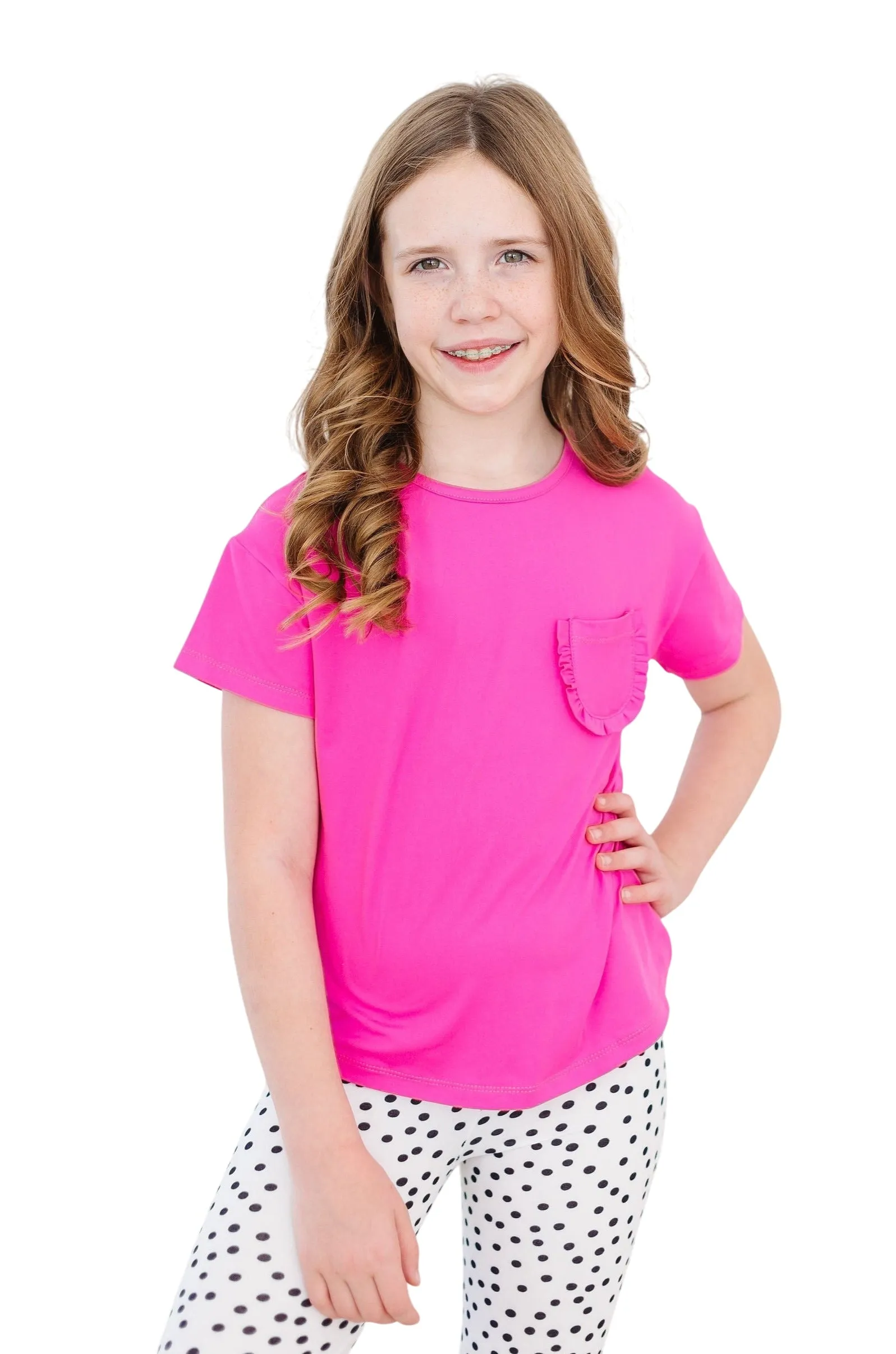 Hot Pink Ruffle Pocket Tee