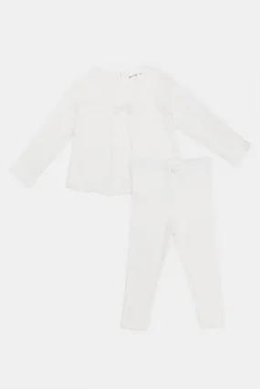 Infant Girls Ivory Ribbed Casual Set (2 Piece