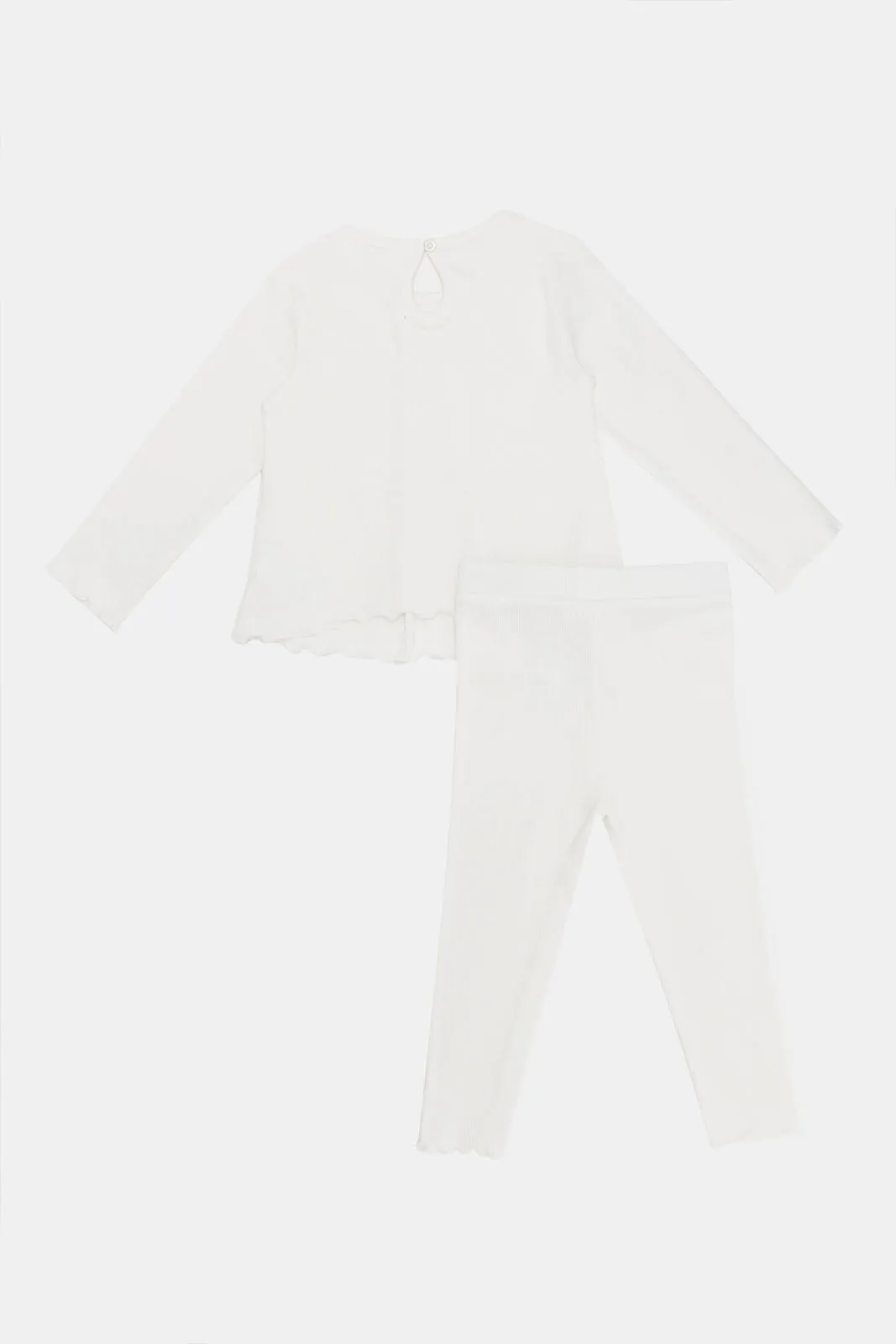 Infant Girls Ivory Ribbed Casual Set (2 Piece