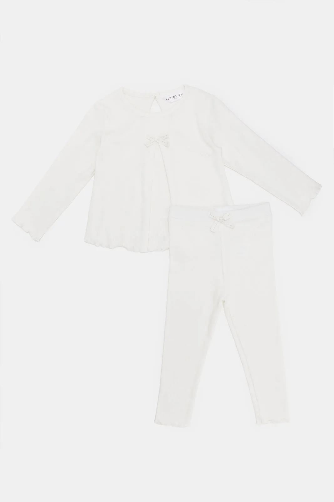 Infant Girls Ivory Ribbed Casual Set (2 Piece