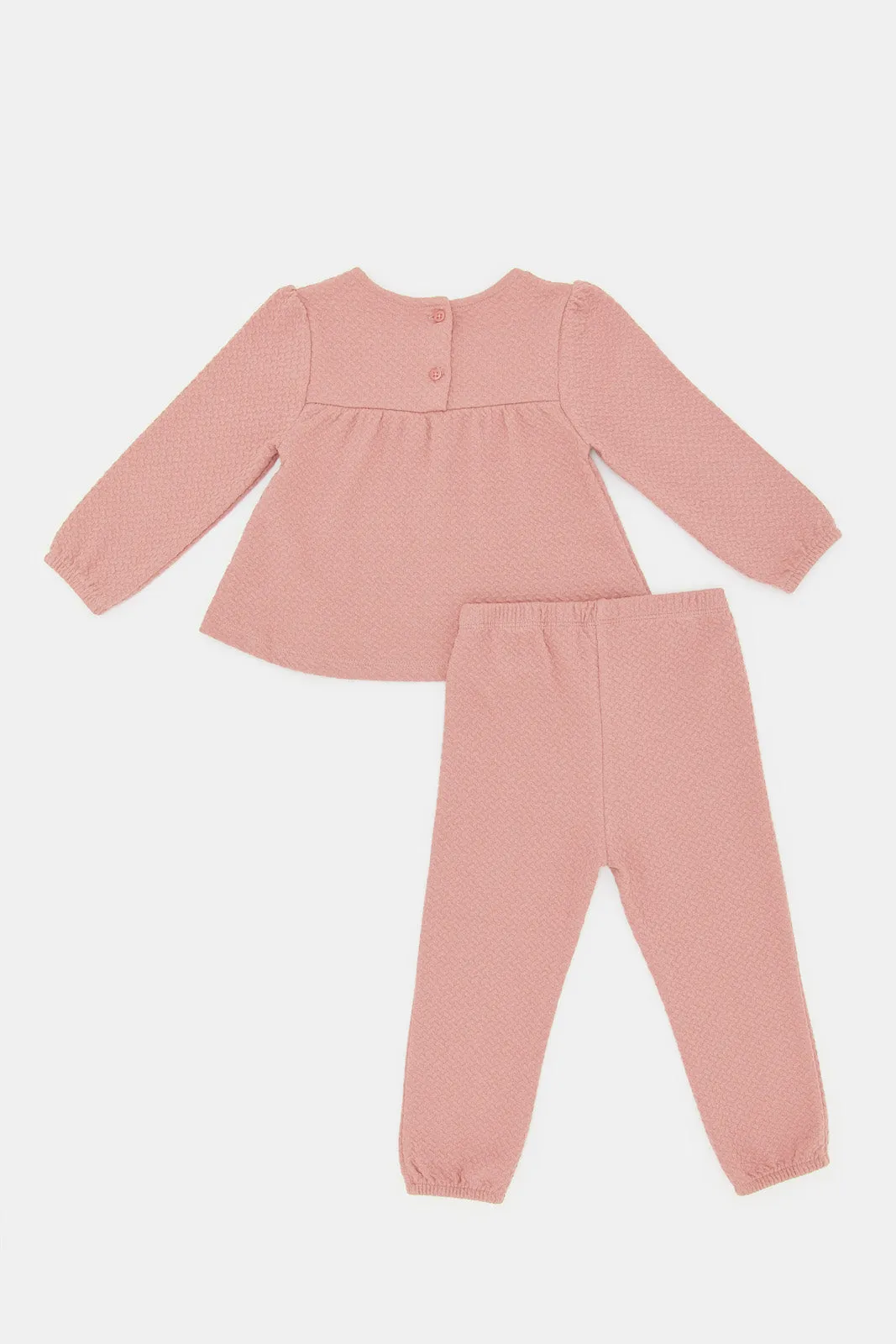 Infant Girls Pink Textured Casual Set (2 Piece)