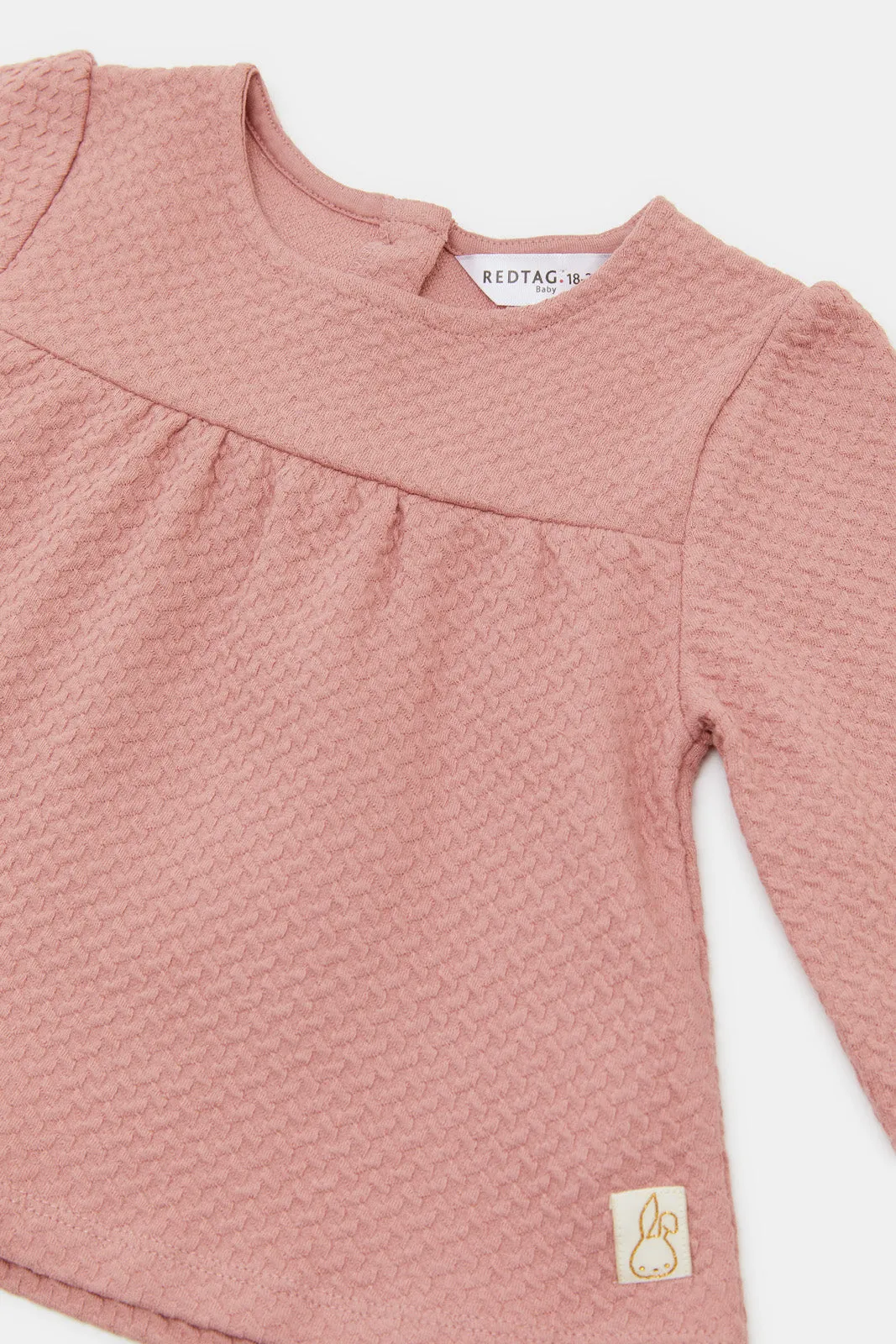 Infant Girls Pink Textured Casual Set (2 Piece)