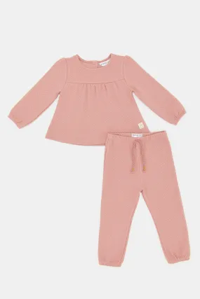 Infant Girls Pink Textured Casual Set (2 Piece)