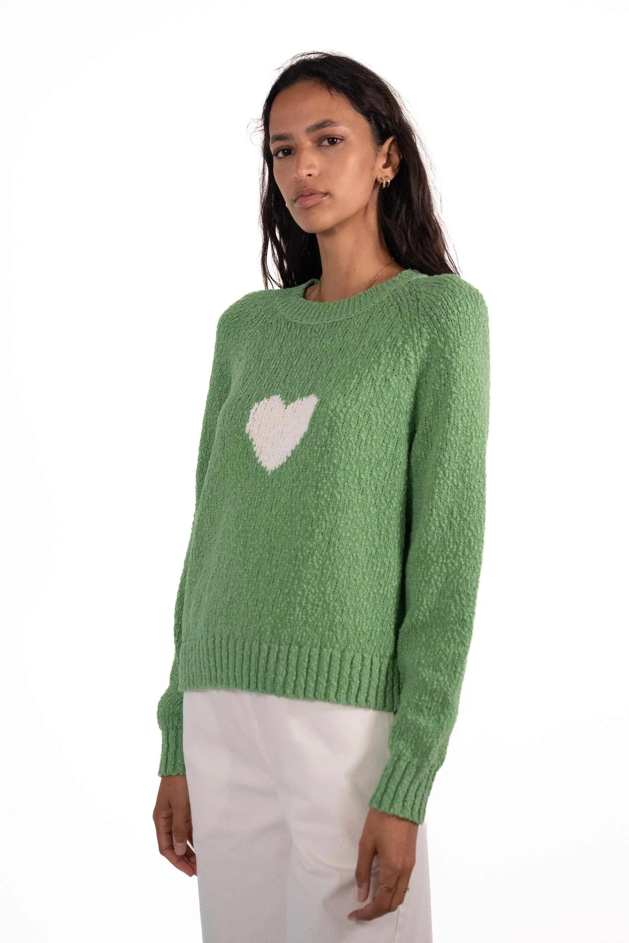 JEFF Green Jumper With A White Heart