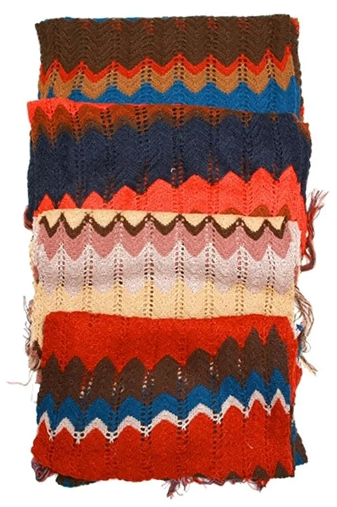 Knitted Waves Trendy Stylish Warm Soft Scarf Stole Multiple Colors