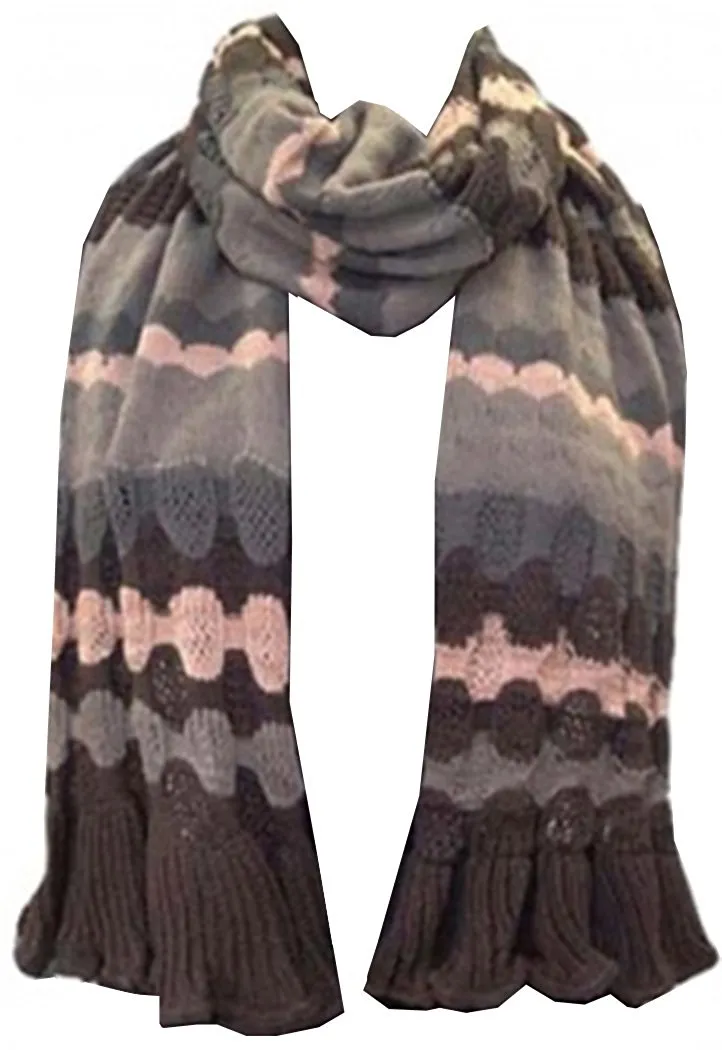 Knitted Waves Trendy Stylish Warm Soft Scarf Stole Multiple Colors