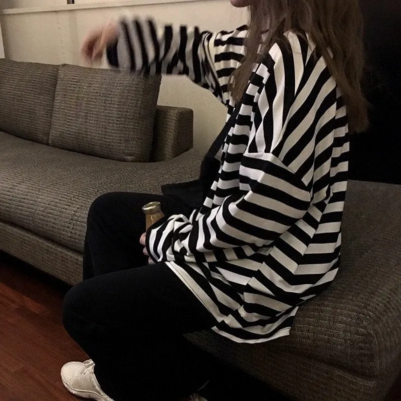 Korean Harajuku Striped O-Neck Tshirt