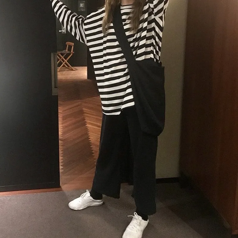 Korean Harajuku Striped O-Neck Tshirt