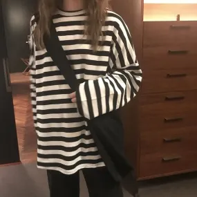 Korean Harajuku Striped O-Neck Tshirt