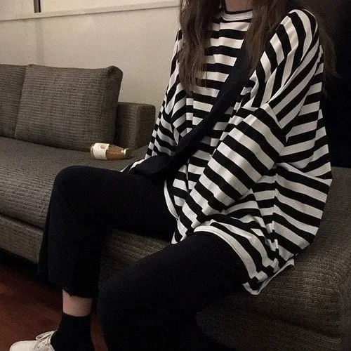 Korean Harajuku Striped O-Neck Tshirt