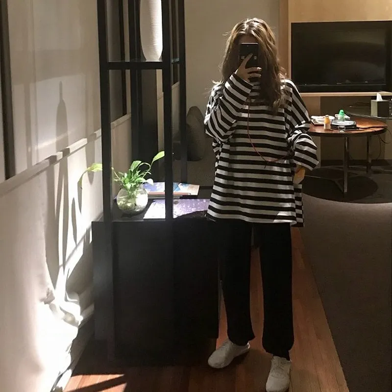 Korean Harajuku Striped O-Neck Tshirt