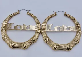 LARGE GOLD TONE BAMBOO LOVE EARRINGS