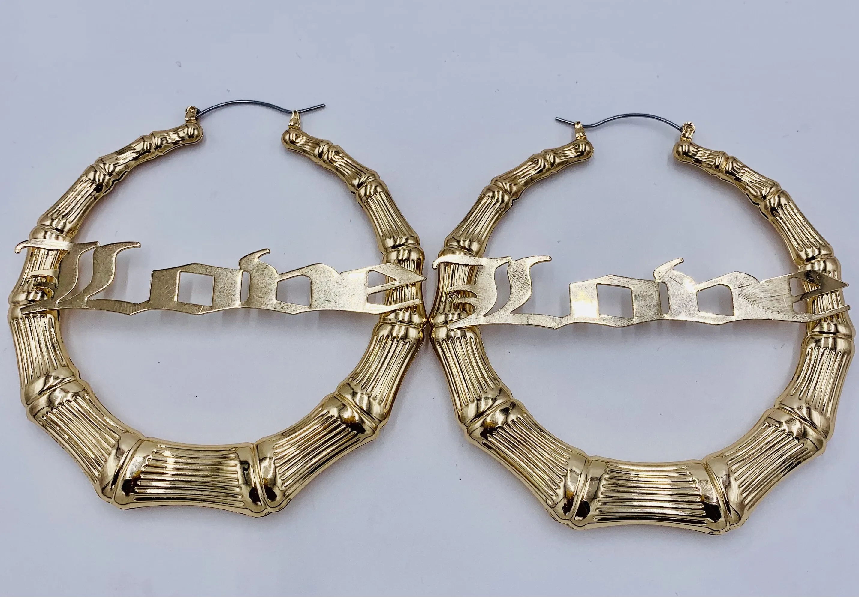 LARGE GOLD TONE BAMBOO LOVE EARRINGS