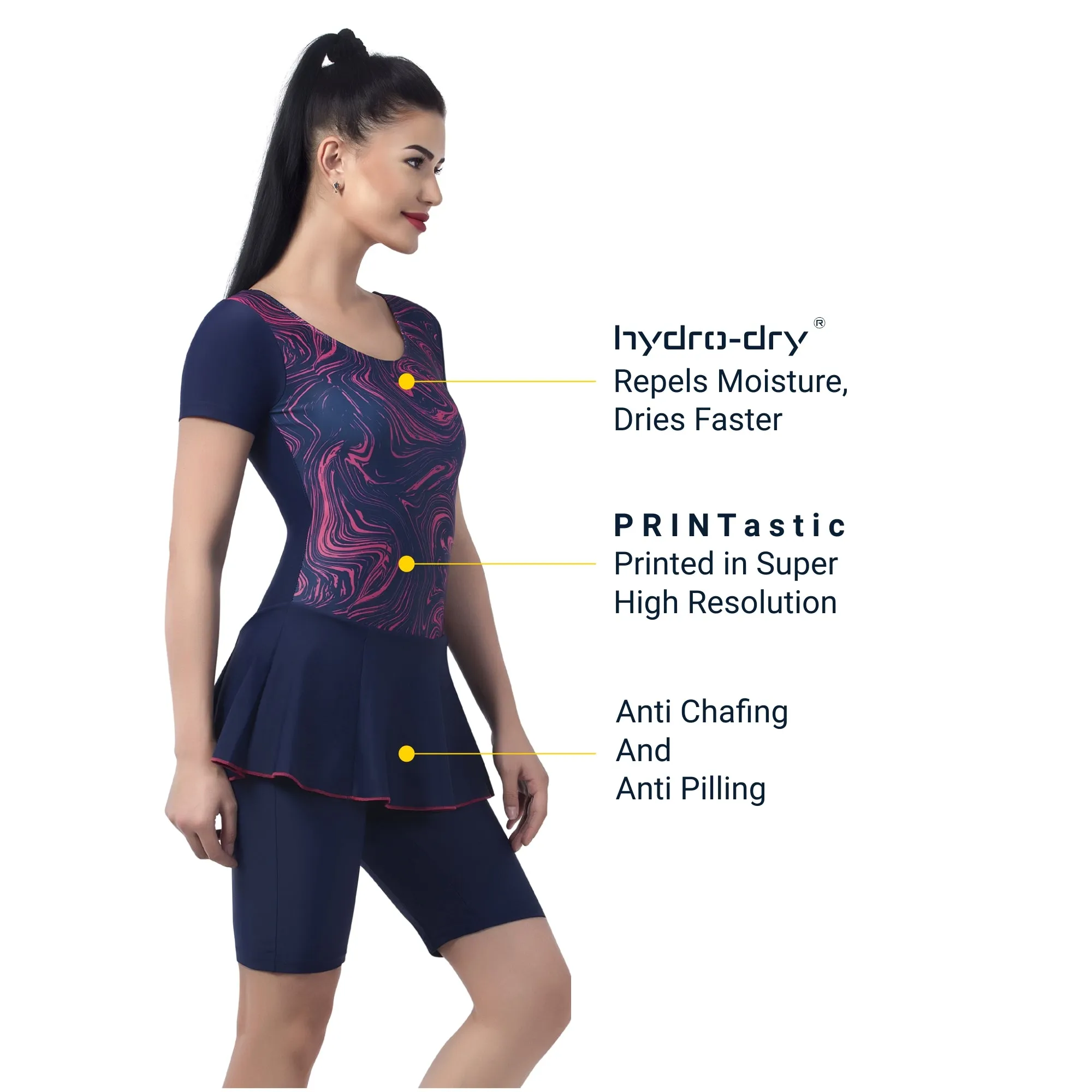 Marble Twirl Women's PADDED SWIM DRESS (Half)  (Sun Protected and Chlorine Tested)