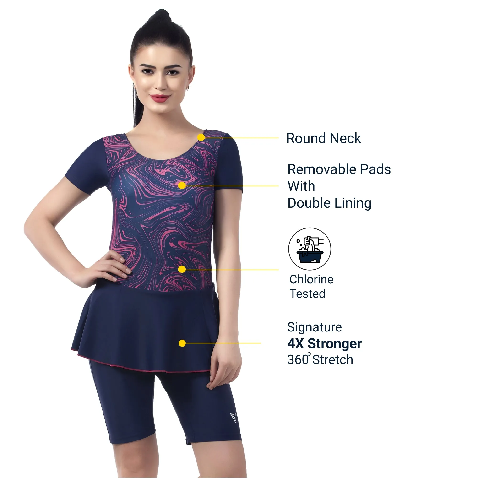 Marble Twirl Women's PADDED SWIM DRESS (Half)  (Sun Protected and Chlorine Tested)