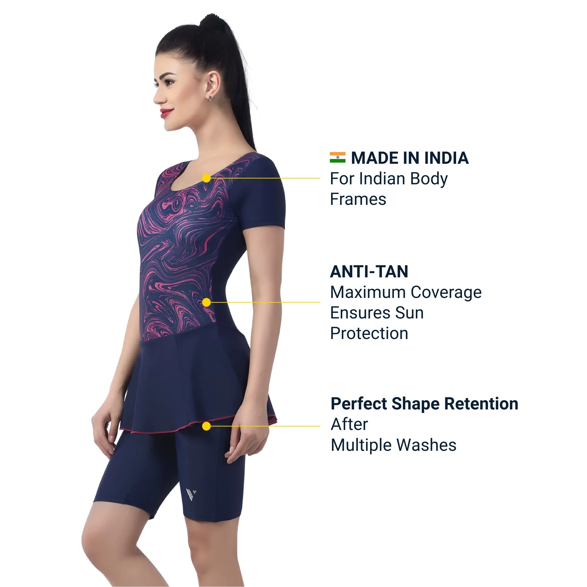 Marble Twirl Women's PADDED SWIM DRESS (Half)  (Sun Protected and Chlorine Tested)