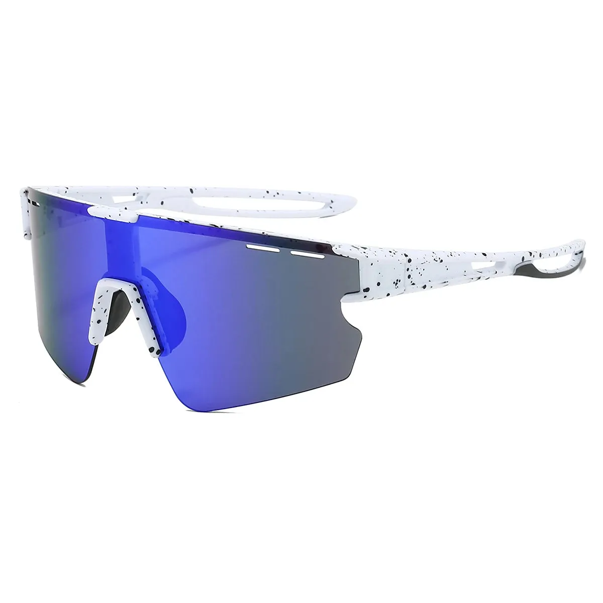 MCMACFIL Mirror Sports Goggle Men New Rimless Oversize Punk Design Sunglasses Trendy Anti-UV Wrapped Round Outdoor Cycling Shades