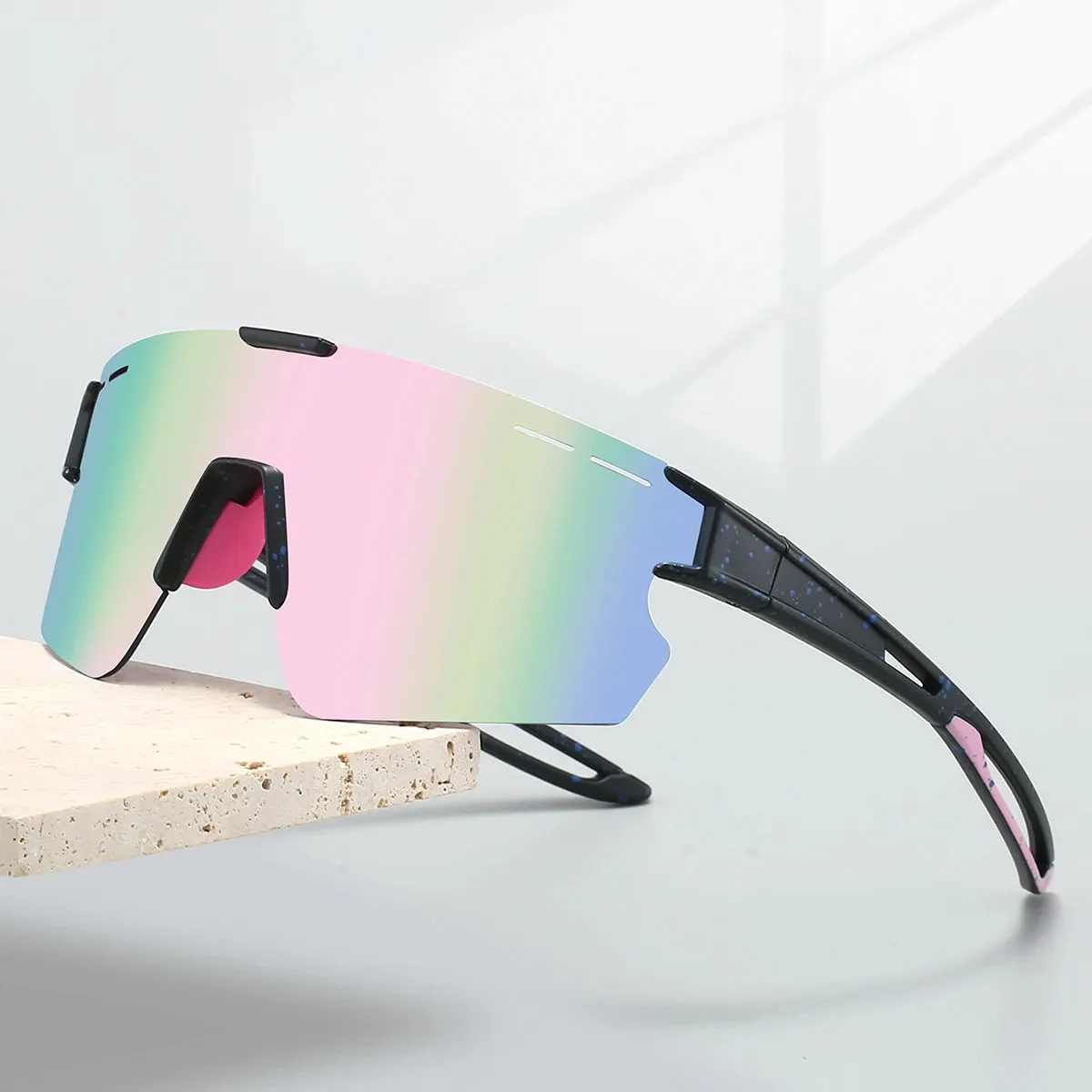 MCMACFIL Mirror Sports Goggle Men New Rimless Oversize Punk Design Sunglasses Trendy Anti-UV Wrapped Round Outdoor Cycling Shades