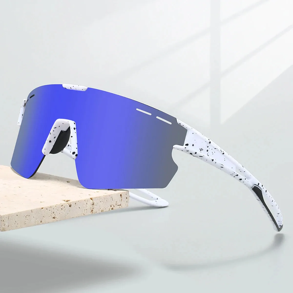 MCMACFIL Mirror Sports Goggle Men New Rimless Oversize Punk Design Sunglasses Trendy Anti-UV Wrapped Round Outdoor Cycling Shades