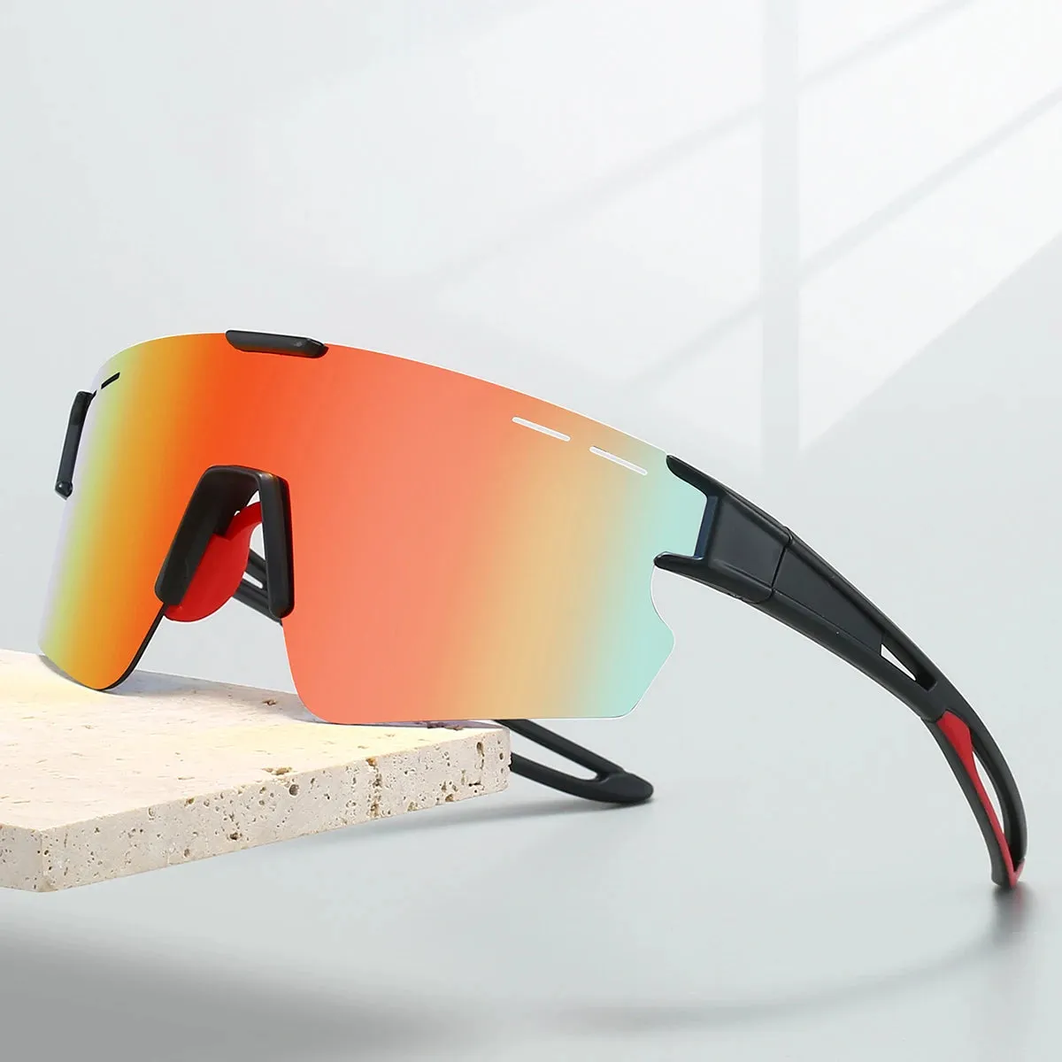 MCMACFIL Mirror Sports Goggle Men New Rimless Oversize Punk Design Sunglasses Trendy Anti-UV Wrapped Round Outdoor Cycling Shades