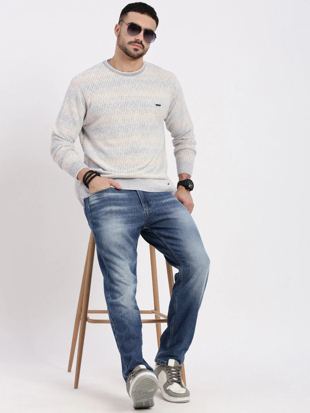 Men Grey Geometric Sweater