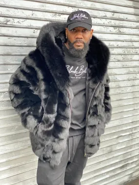 Men's Stealth Black Fox Bomber With Hood