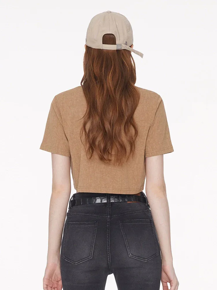 Mode Khaki T-Shirt Batik Round Neck Short