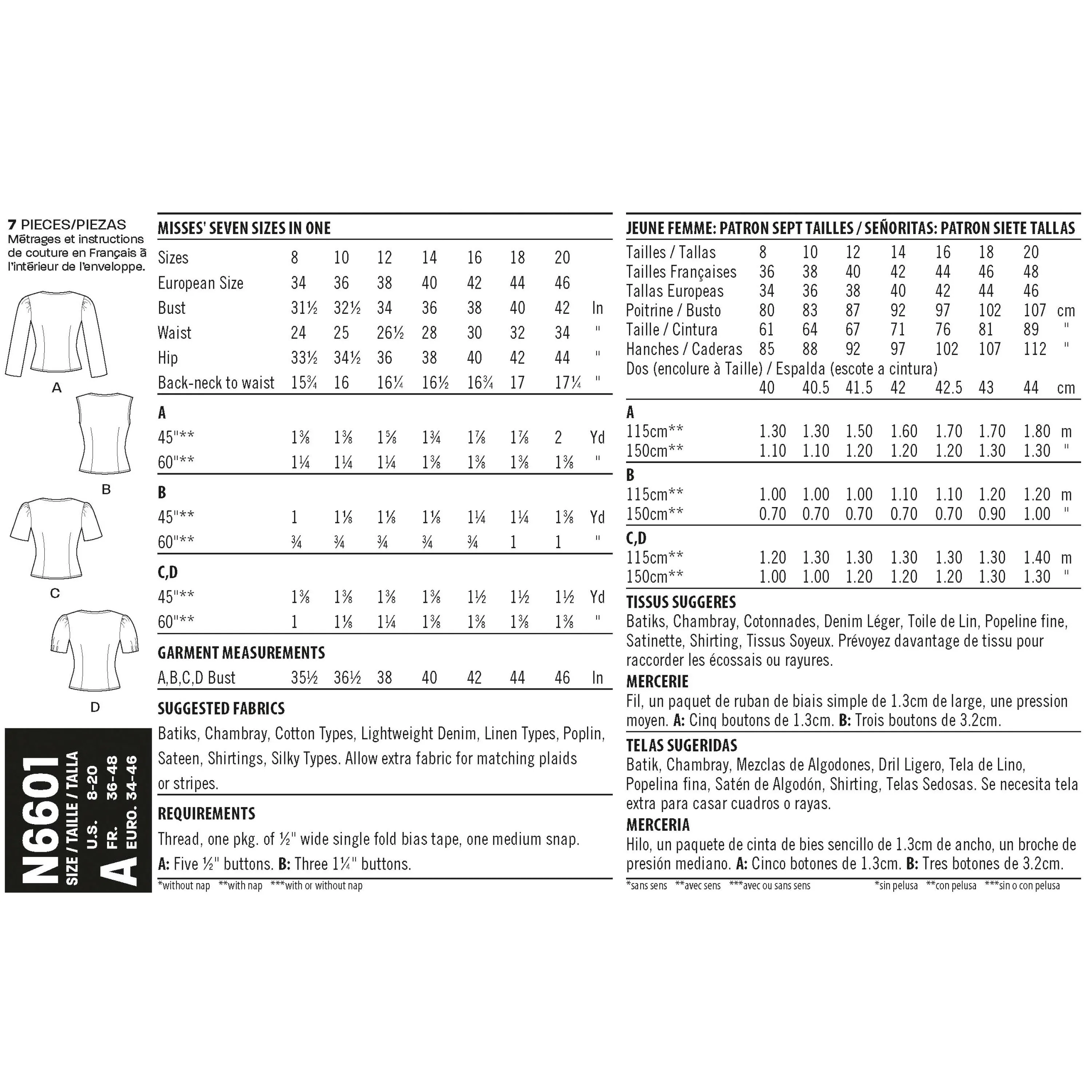 New Look Sewing Pattern N6601 - Misses' Tops