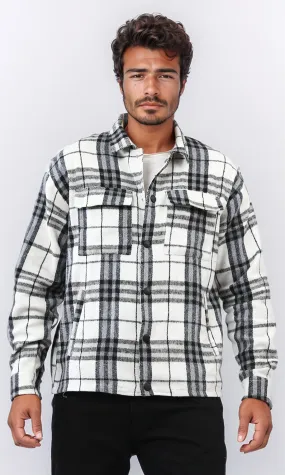 o200616 - Full Buttoned Plaids Heavy Winter Shirt - White & Blue