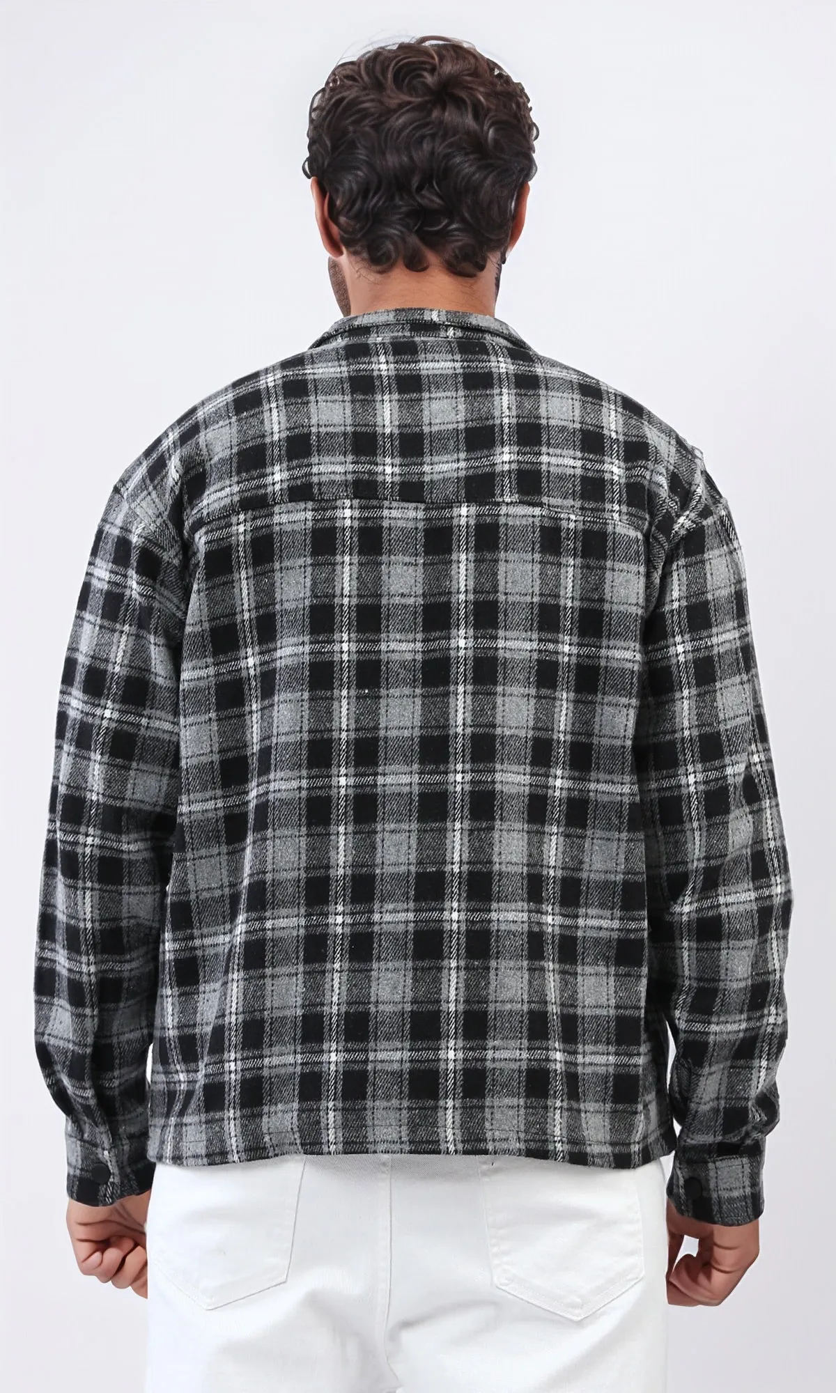 o200617 - Snap Buttoned Plaids Heavy Winter Shirt - Dark Grey & Black