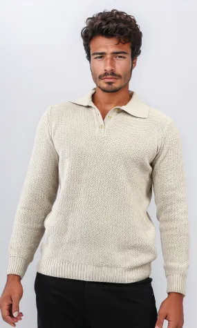 o201232 - Regular Fit Basic Pullover With Long sleeves - Beige