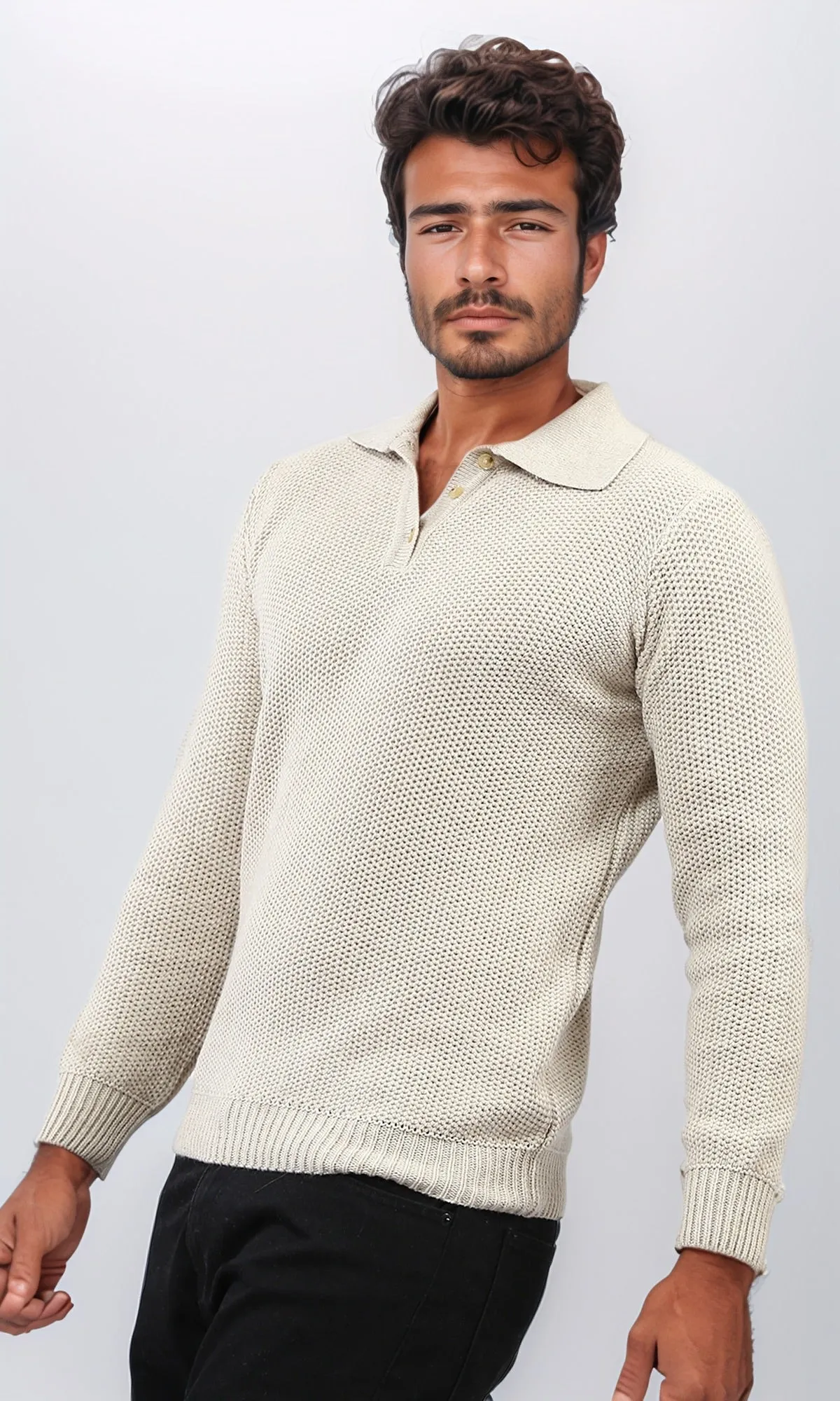 o201232 - Regular Fit Basic Pullover With Long sleeves - Beige
