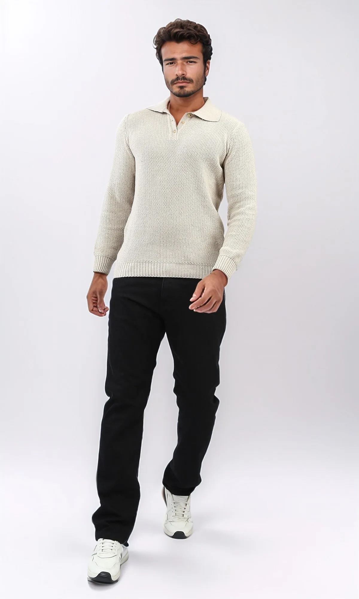 o201232 - Regular Fit Basic Pullover With Long sleeves - Beige