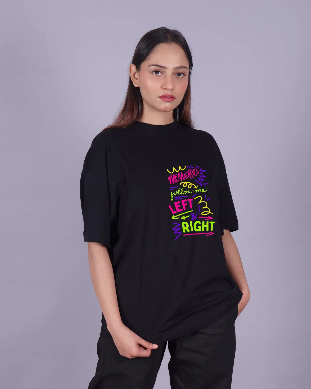 Pack of 2 Women's Oversized T-Shirts - Left & Right and Attention