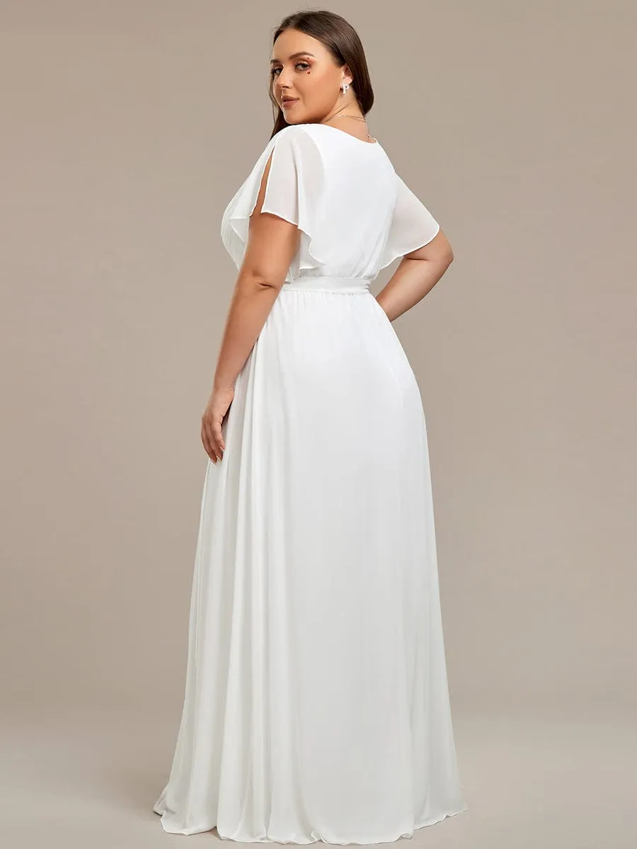 Plus Size Ruffle Pleated Chiffon Tie-Waist Evening Dress
