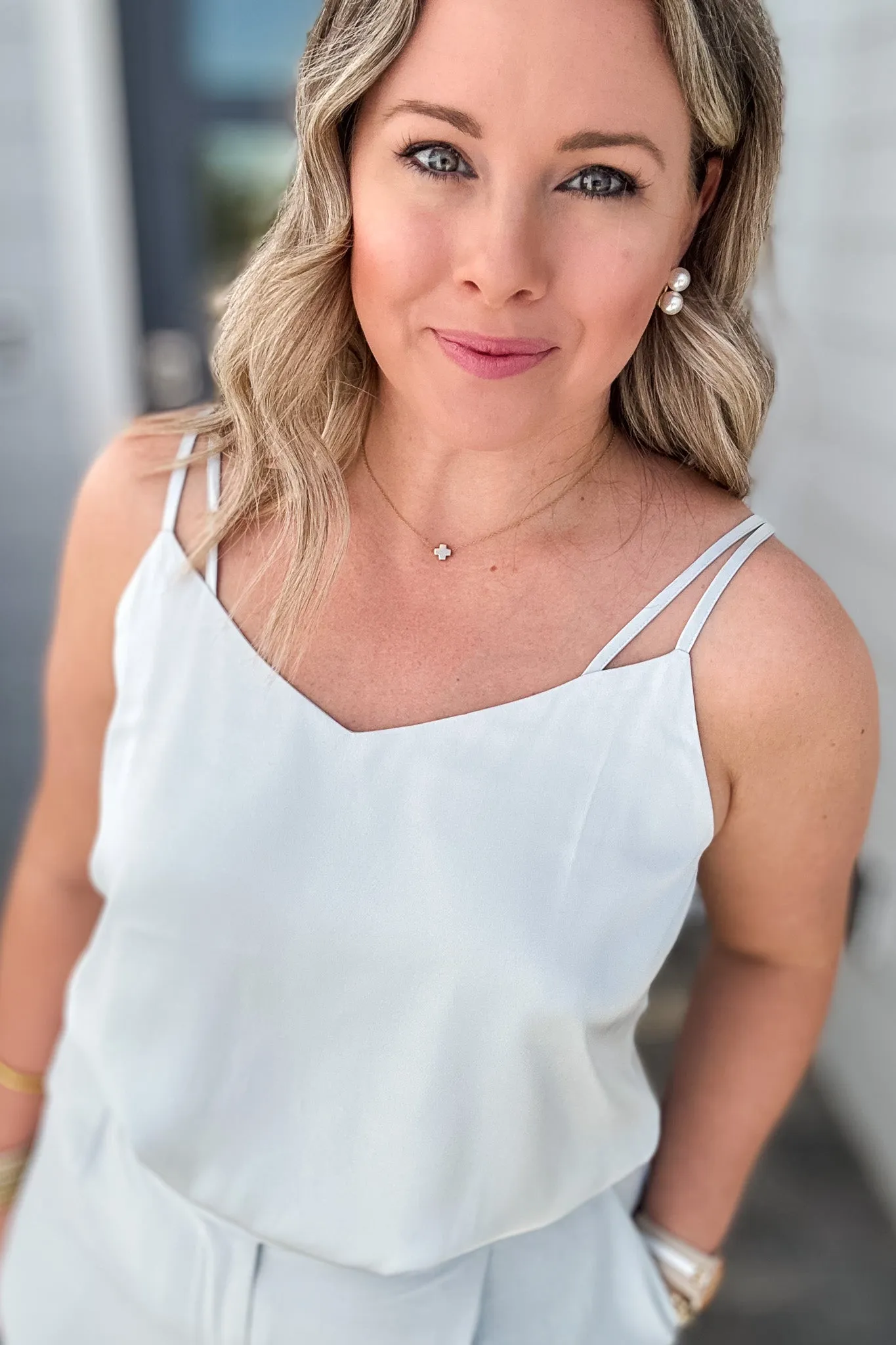RECYCLED DOUBLE STRAP CAMI - Dove Grey