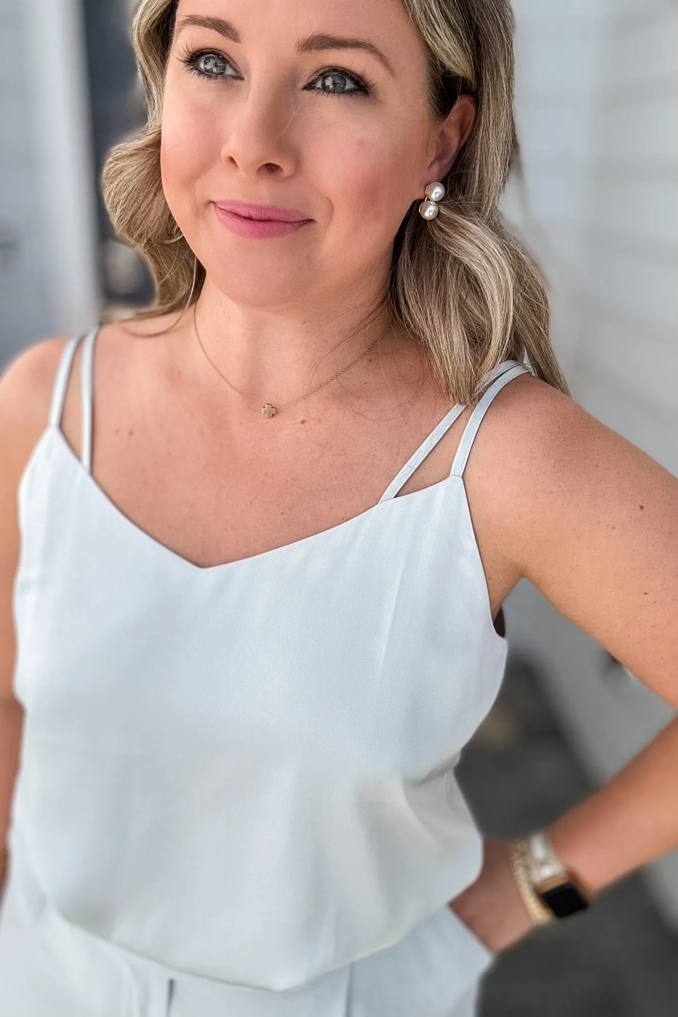 RECYCLED DOUBLE STRAP CAMI - Dove Grey