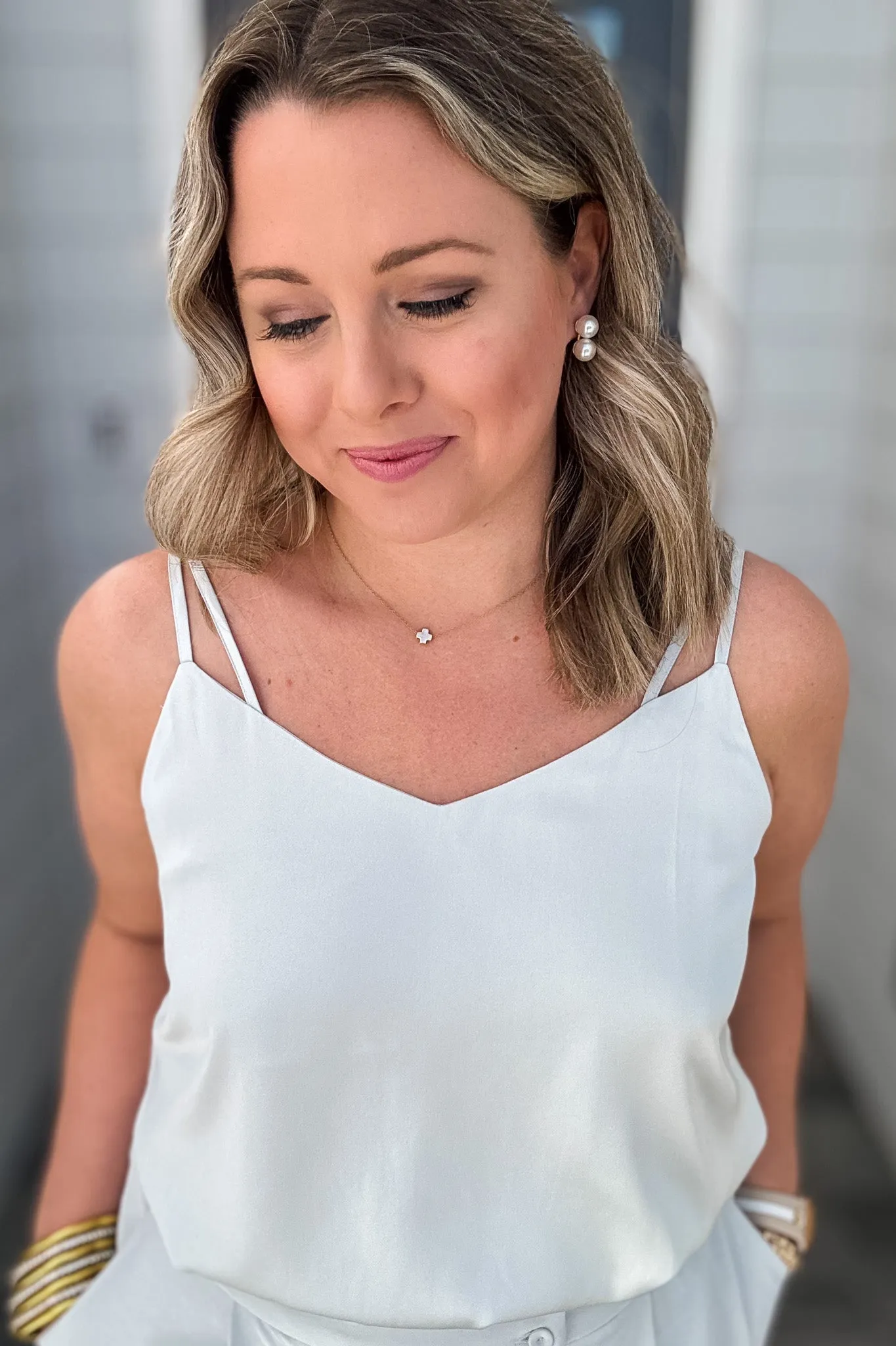 RECYCLED DOUBLE STRAP CAMI - Dove Grey