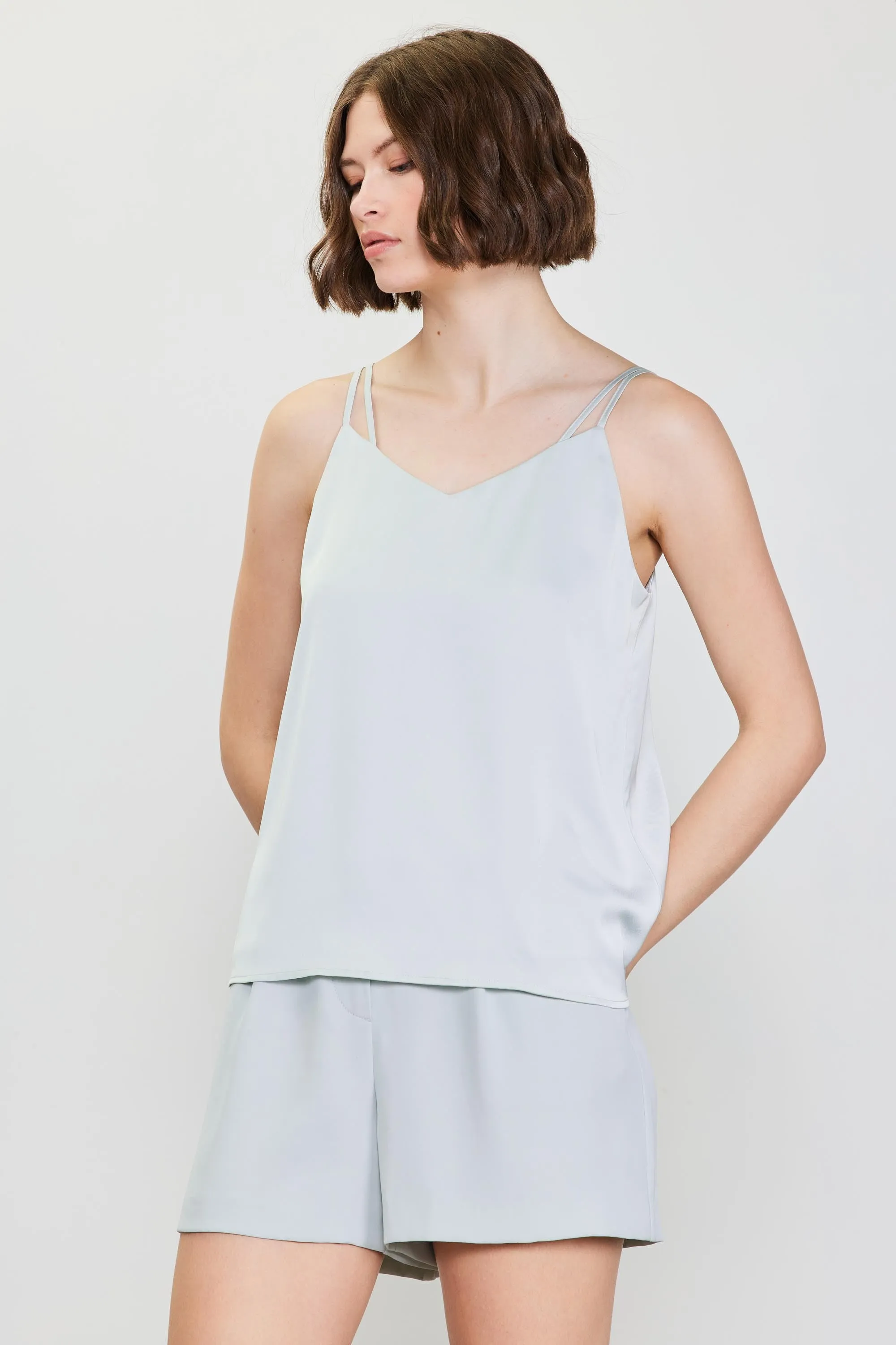 RECYCLED DOUBLE STRAP CAMI - Dove Grey