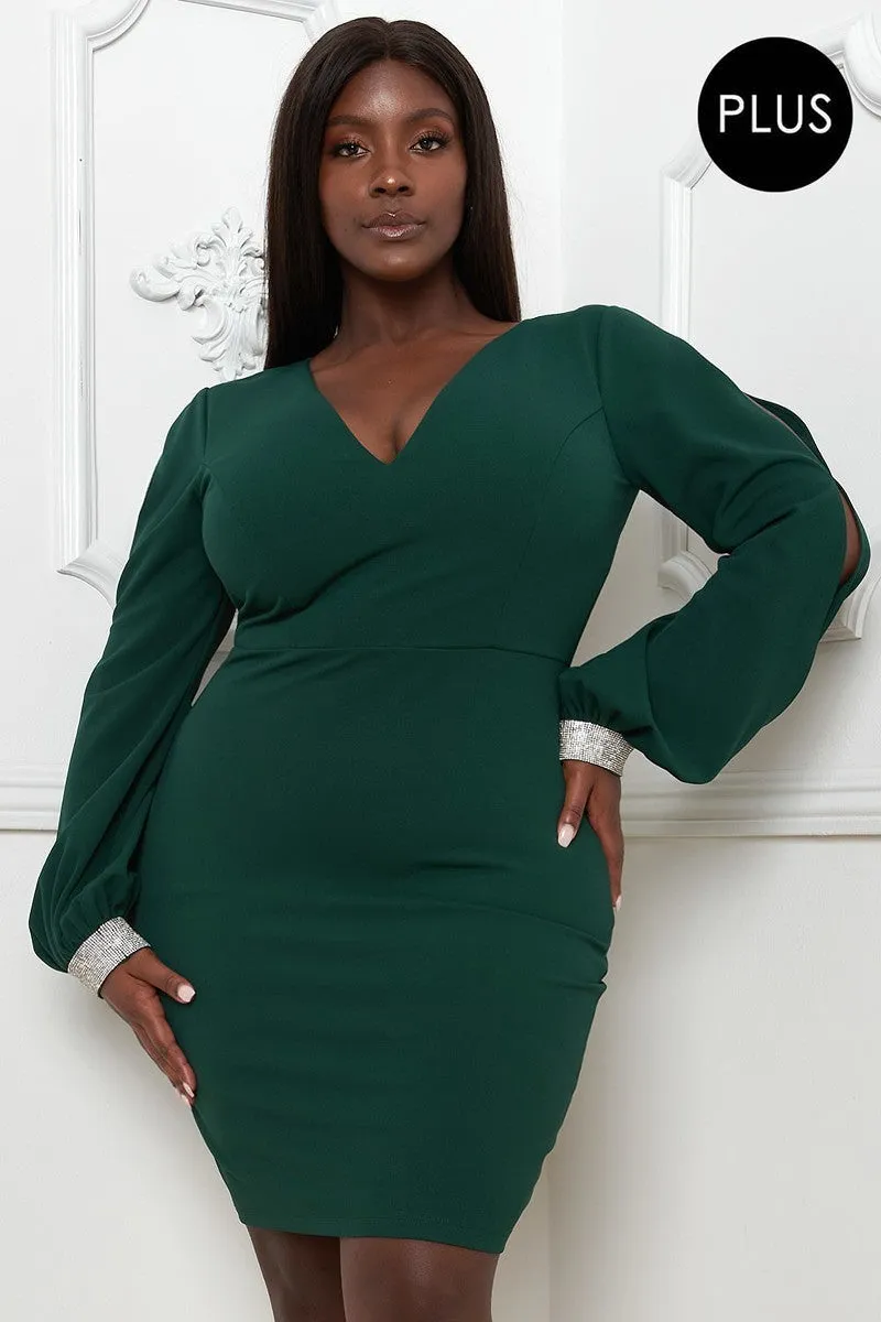 Rhinestone Cuffs Voluptuous ( ) Plus Size Mini Dress