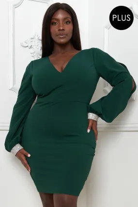 Rhinestone Cuffs Voluptuous ( ) Plus Size Mini Dress