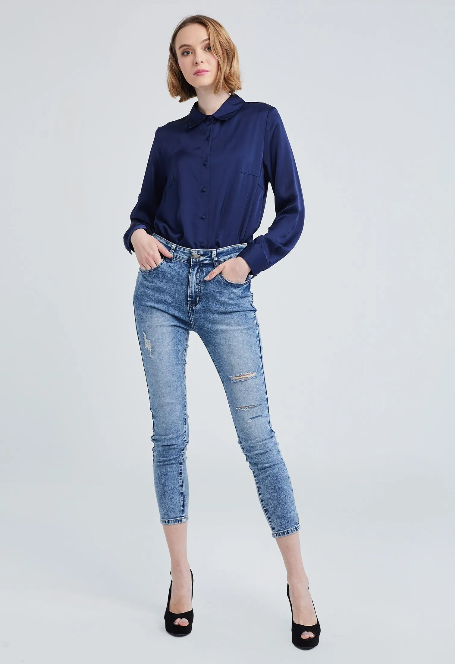 Ripped Denim Washed Jeans