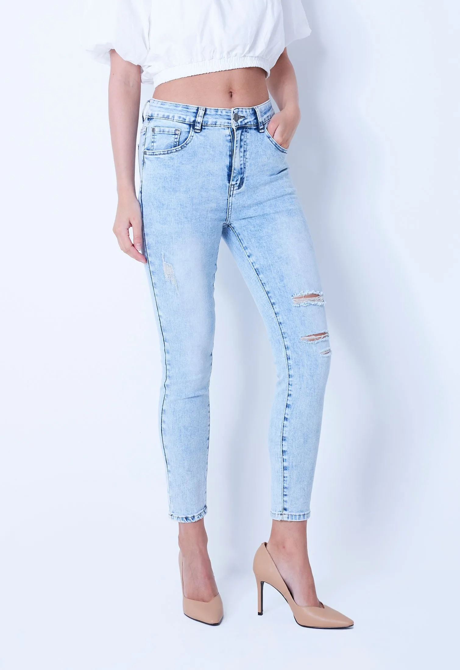 Ripped Denim Washed Jeans