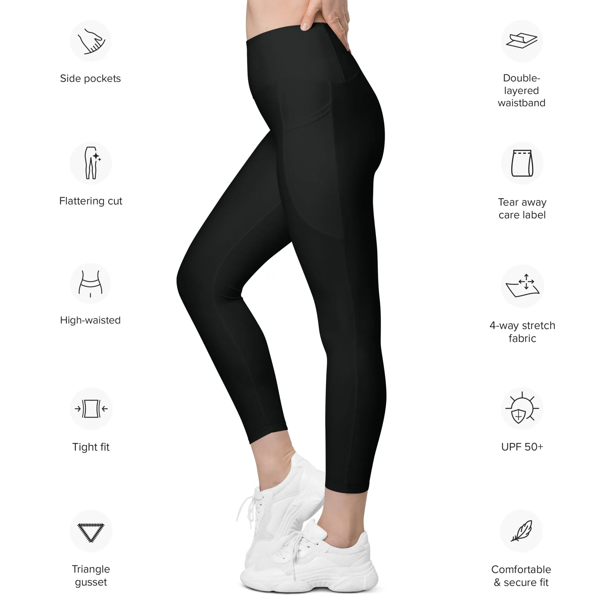 Size Inclusive Leggings with pockets in solid black
