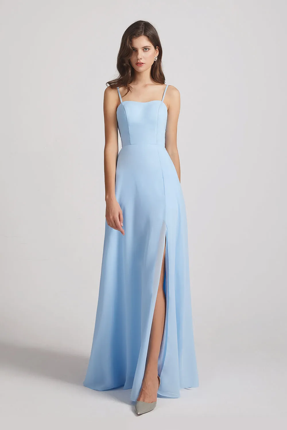Spaghetti Straps Long Chiffon Bridesmaid Dresses with Side Slit (AF0112)