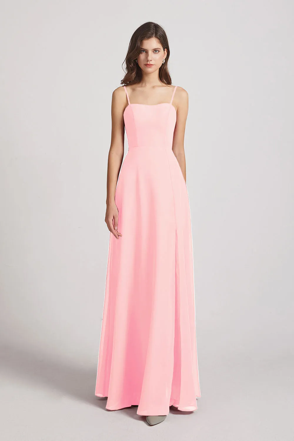 Spaghetti Straps Long Chiffon Bridesmaid Dresses with Side Slit (AF0112)