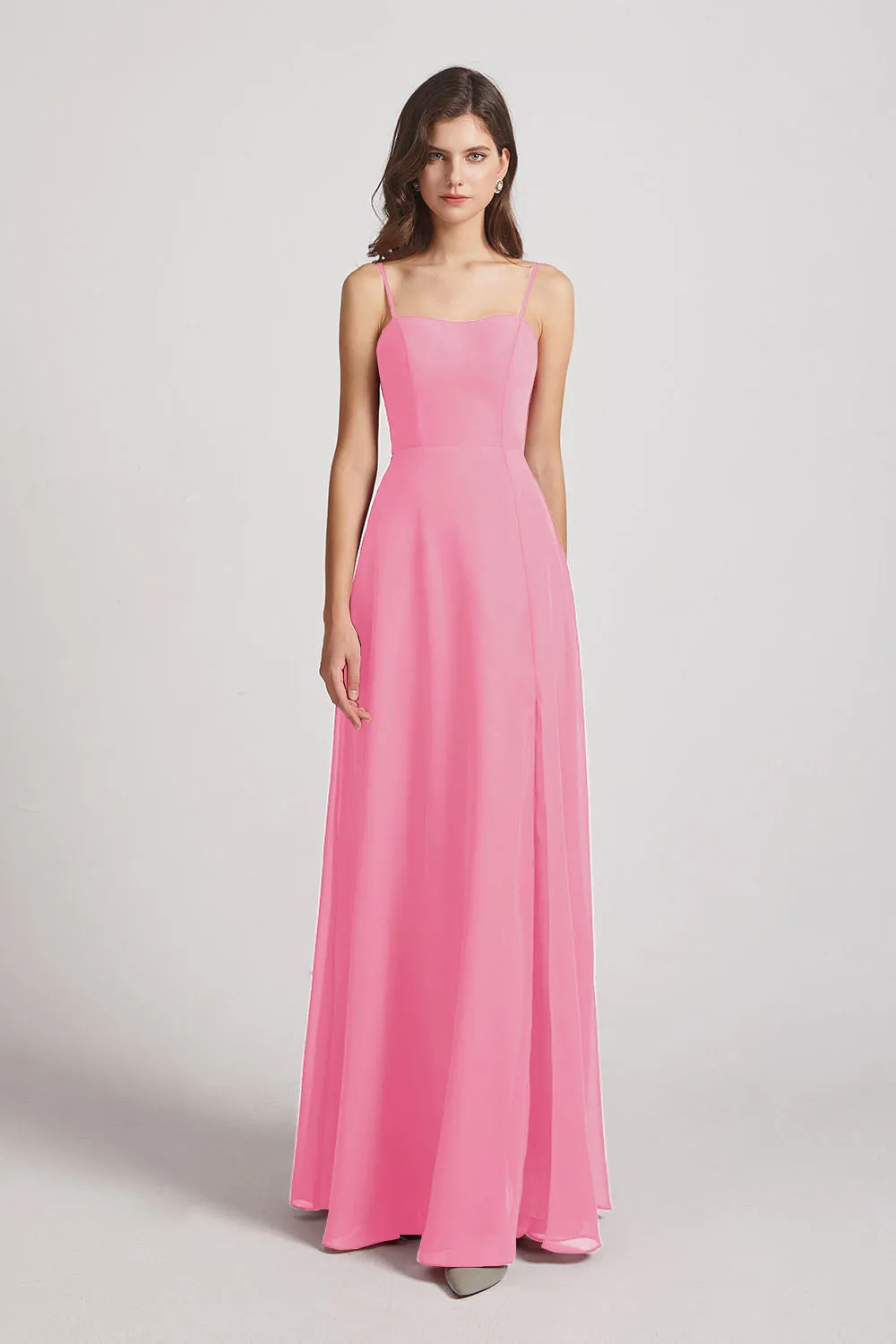 Spaghetti Straps Long Chiffon Bridesmaid Dresses with Side Slit (AF0112)
