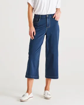 Tabitha Mid-High Rise Cropped Wide Leg Jean - Blue Indi Washed
