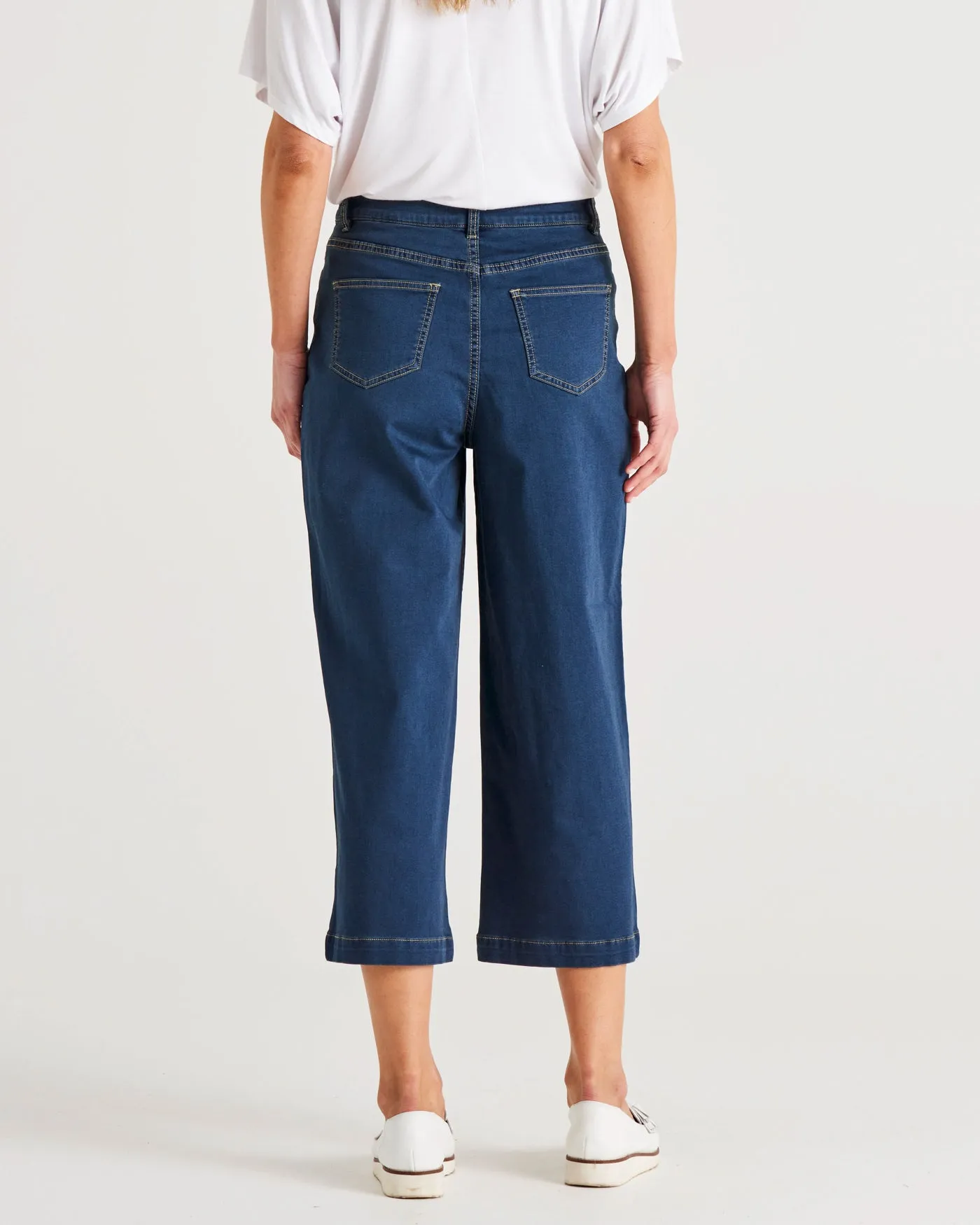 Tabitha Mid-High Rise Cropped Wide Leg Jean - Blue Indi Washed